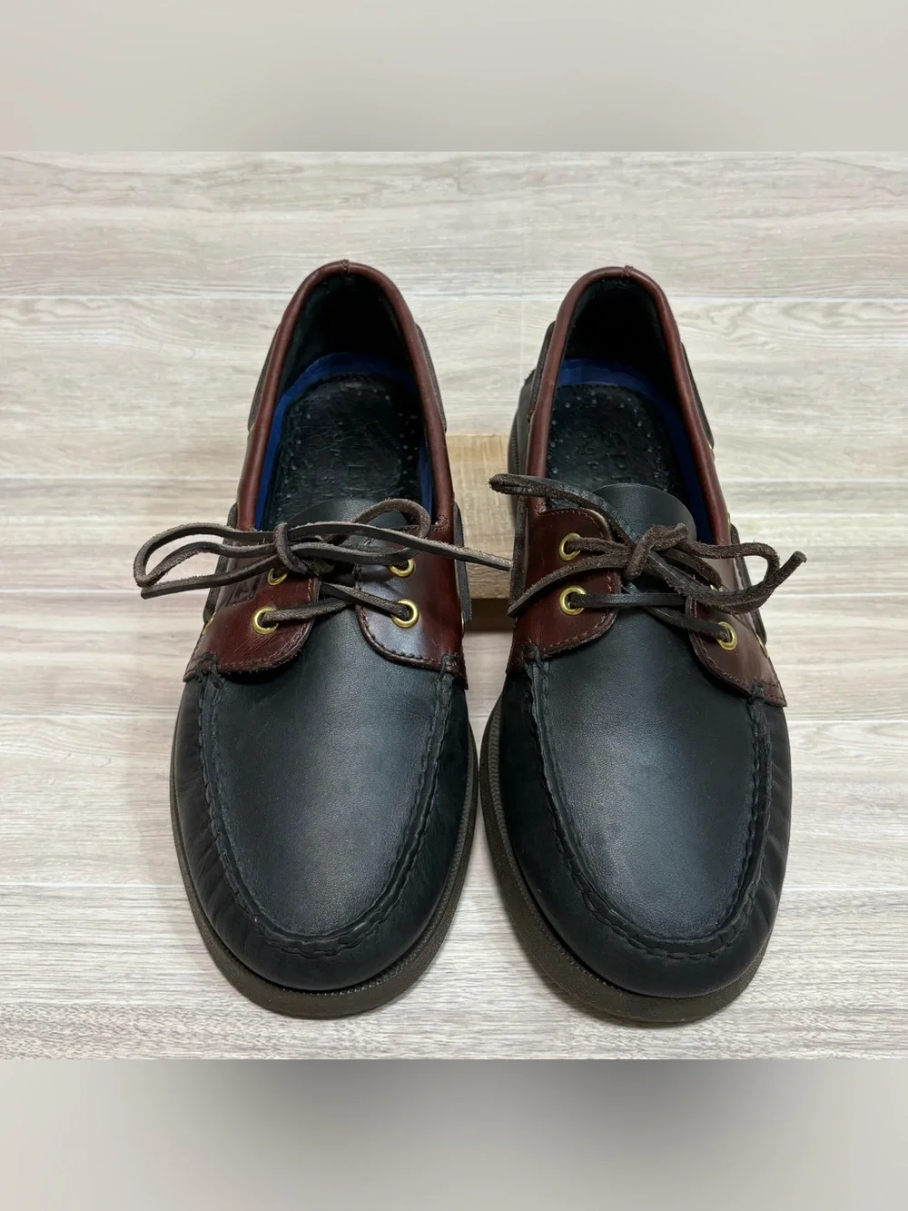 Sperry Men’s Top Sider Black and Brown Leather Boat Shoes Size 10W